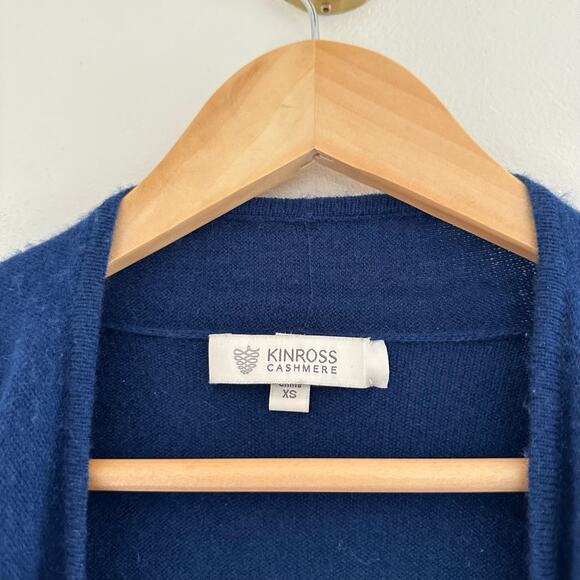 Kinross Cashmere Open Front Fringe Long Sleeve Draped Cardigan Sweater Blue XS - Picture 4 of 7